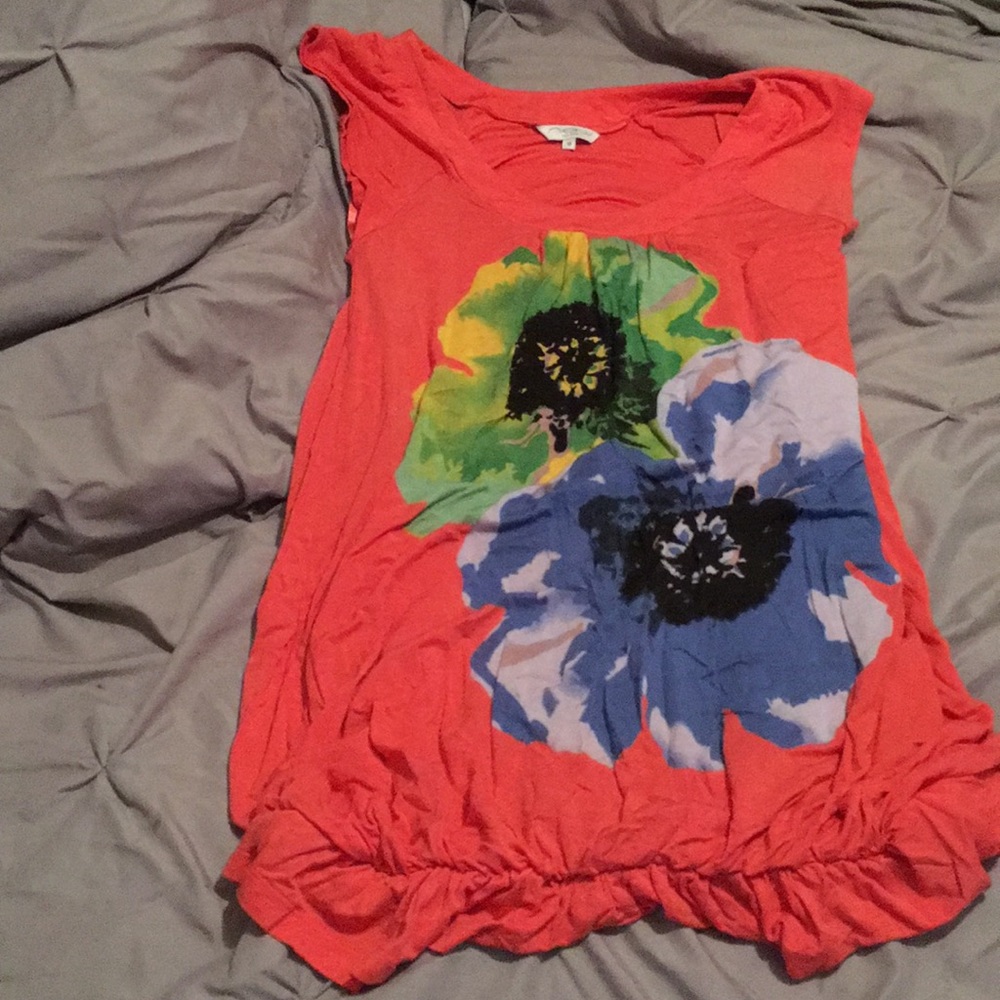 Orange flower cinched long top